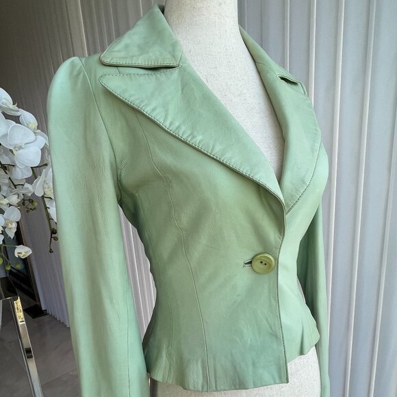Resurrected Light Green Leather Jacket - Size XS! Fitted - Picture 1 of 11